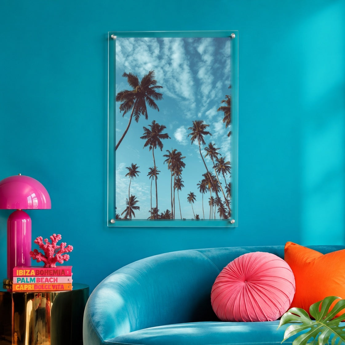 Modern palm tree wall art for a bright coastal interior