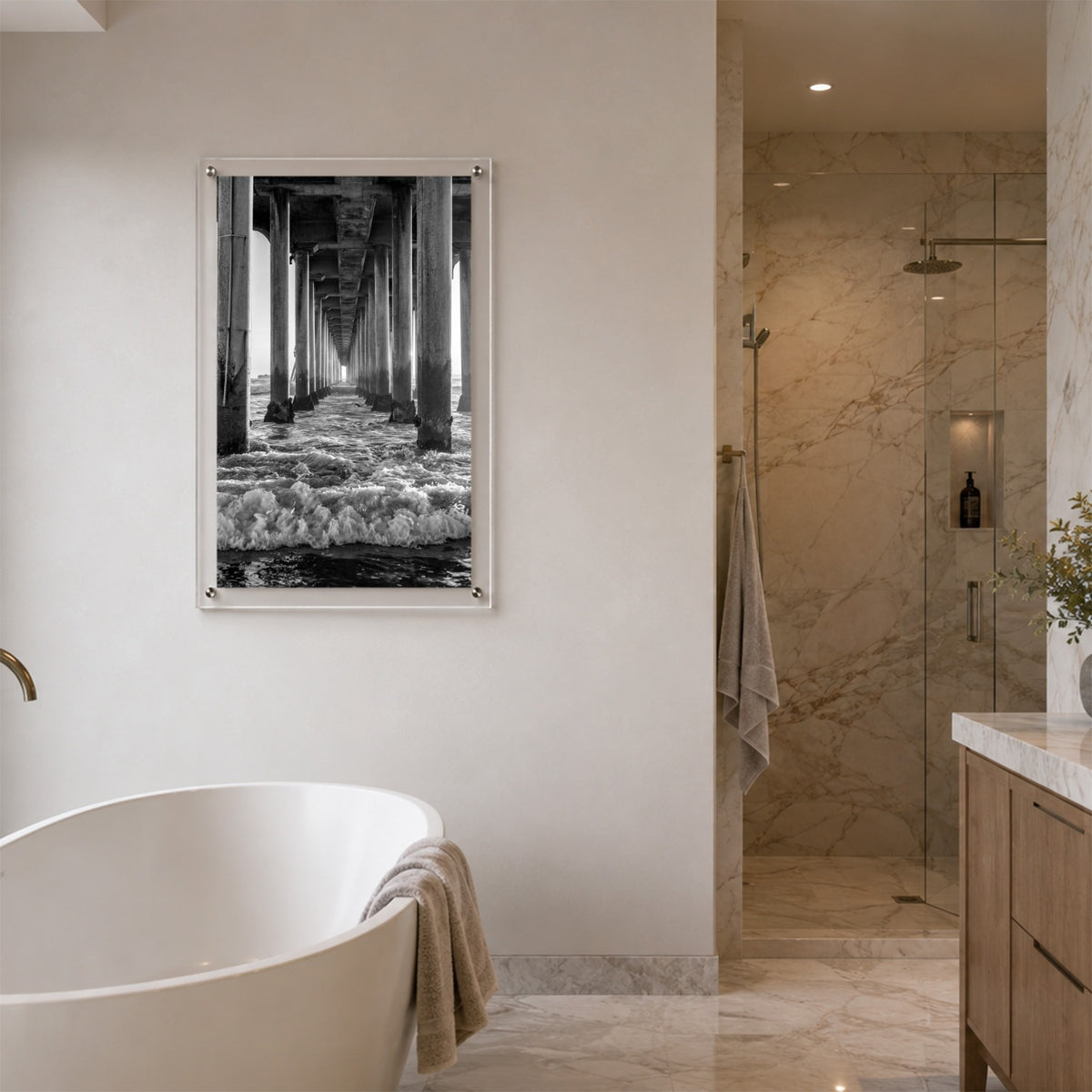 Between the Breakers Black & White Acrylic Wall Art Print