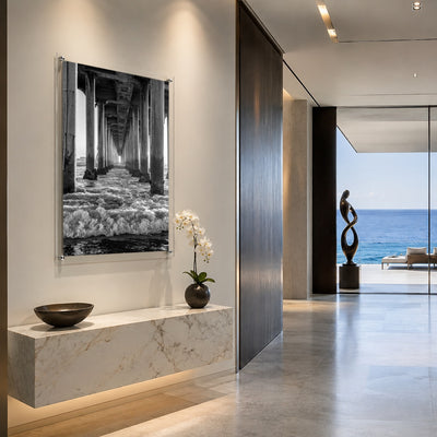 Between the Breakers Black & White Acrylic Wall Art Print