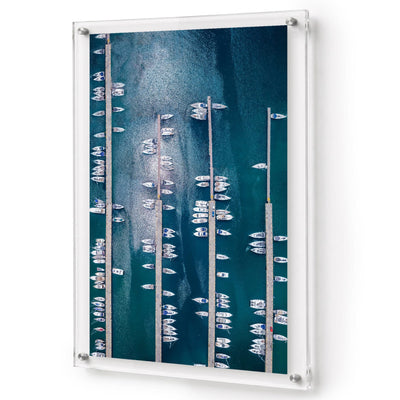 Boat Parking Only acrylic wall art featuring an aerial marina with docked boats