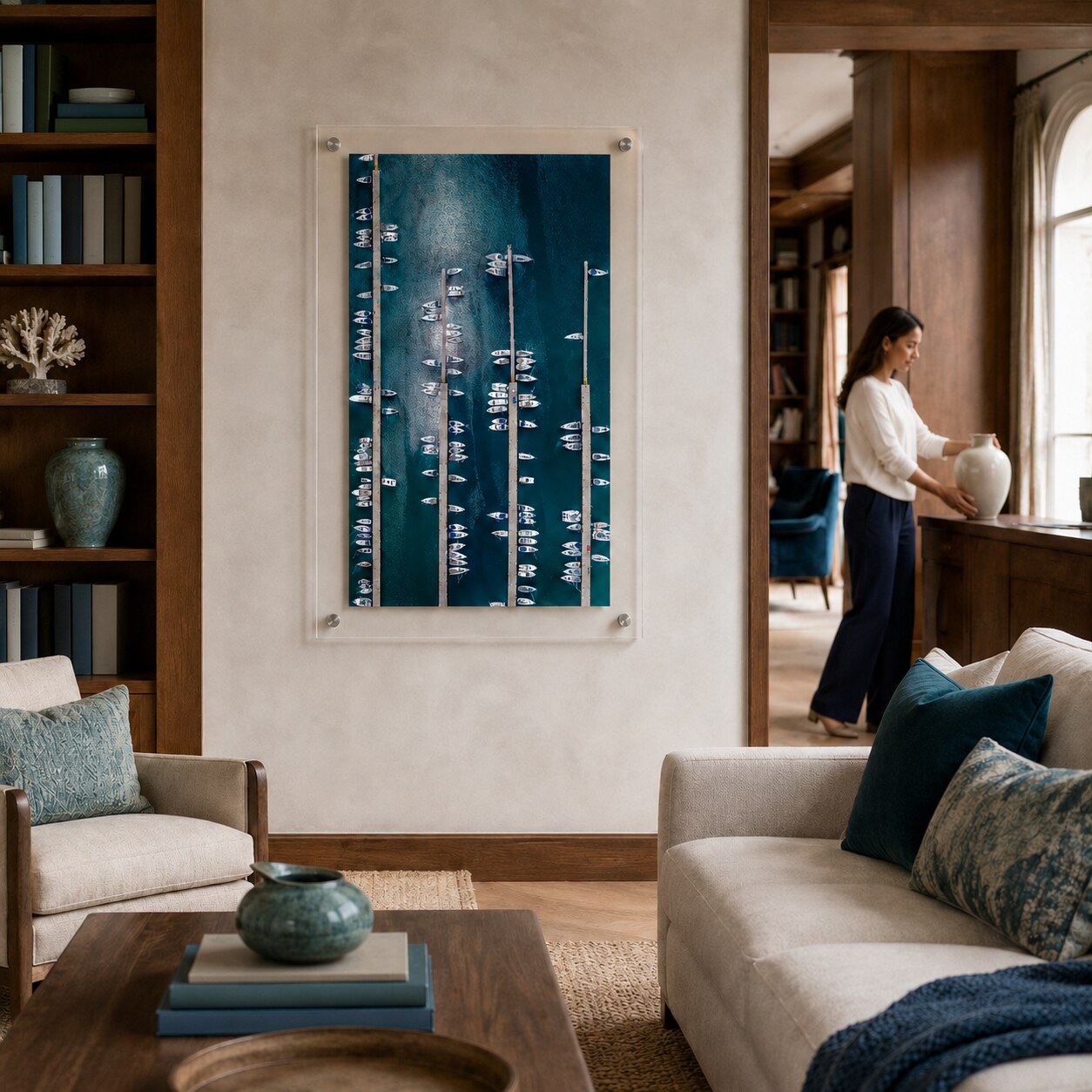 Boat Parking Only Acrylic Wall Art Print displayed in a modern living room
