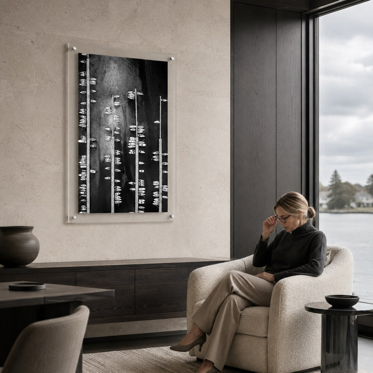 Boat Parking Only Black & White Acrylic Wall Art Print