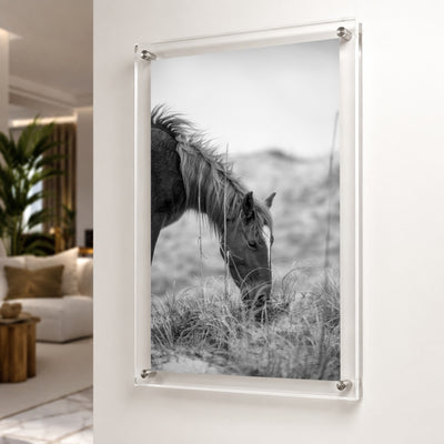 Vertical horse wall art with grass and soft natural background
