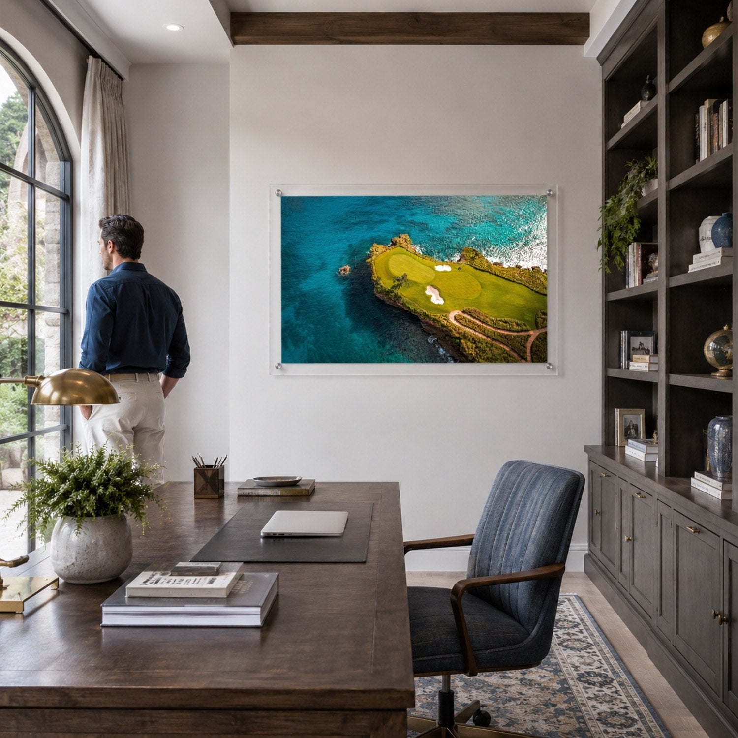 Coastal golf wall art featuring a cliffside course and blue ocean