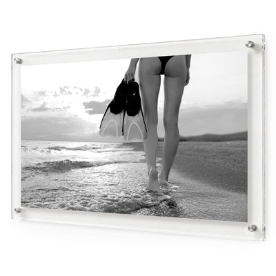 fins first black and white acrylic wall art angle shot