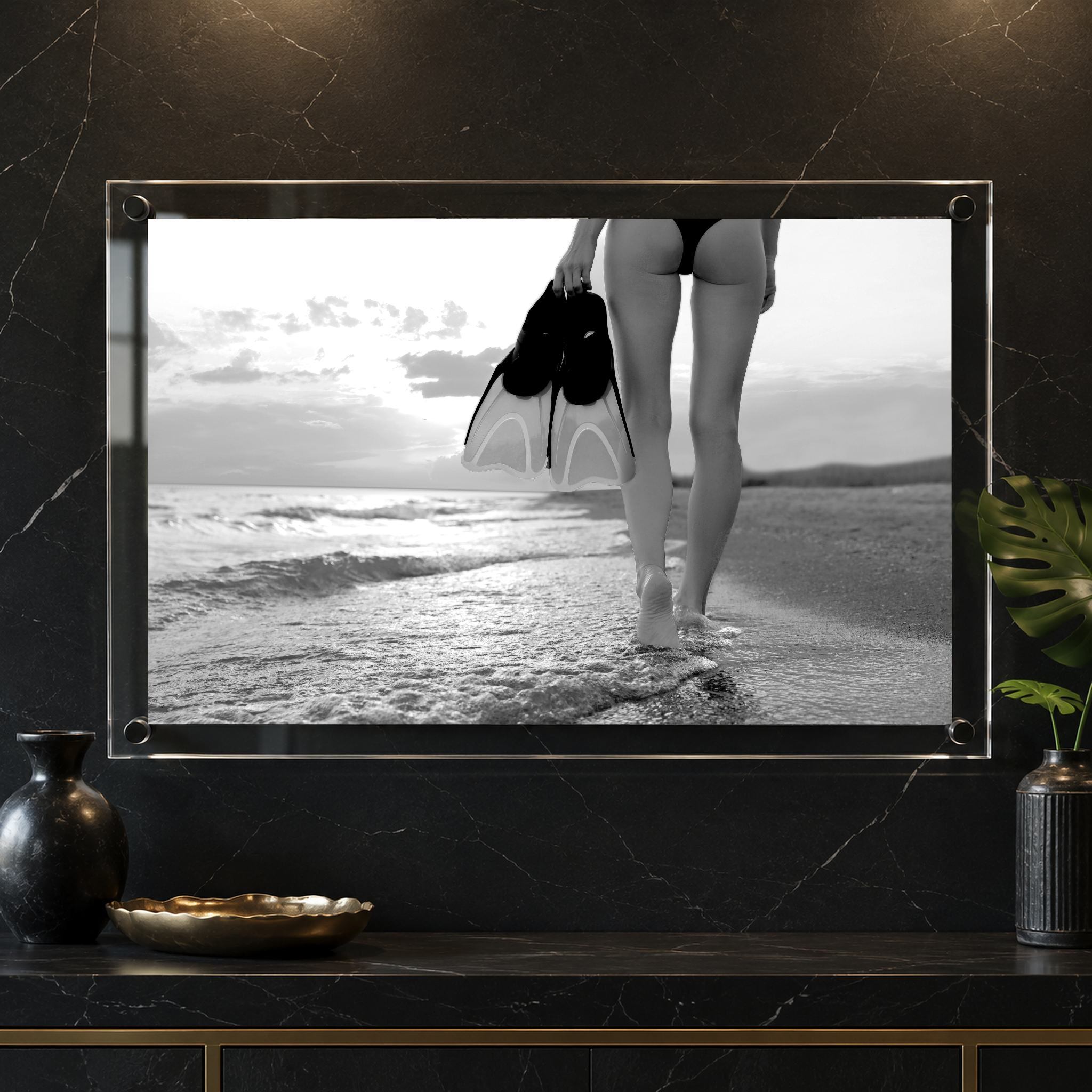 Fins First Black & White Acrylic Wall Art Print