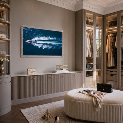 Exit By Sea wall art in a stylish Parisian dressing room