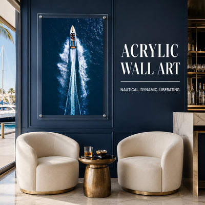Exit By Sea wall art displayed in a modern seating area 
