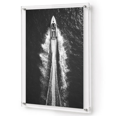 Exit By Sea wall art shown in a vertical acrylic frame product view