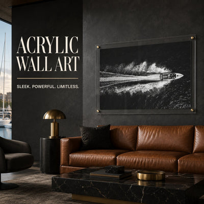 Exit By Sea wall art above a leather sofa in a modern lounge