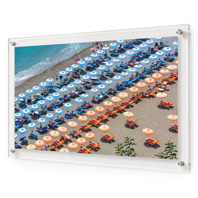Stripes and Spritz wall art shown in a horizontal acrylic frame decor with white background