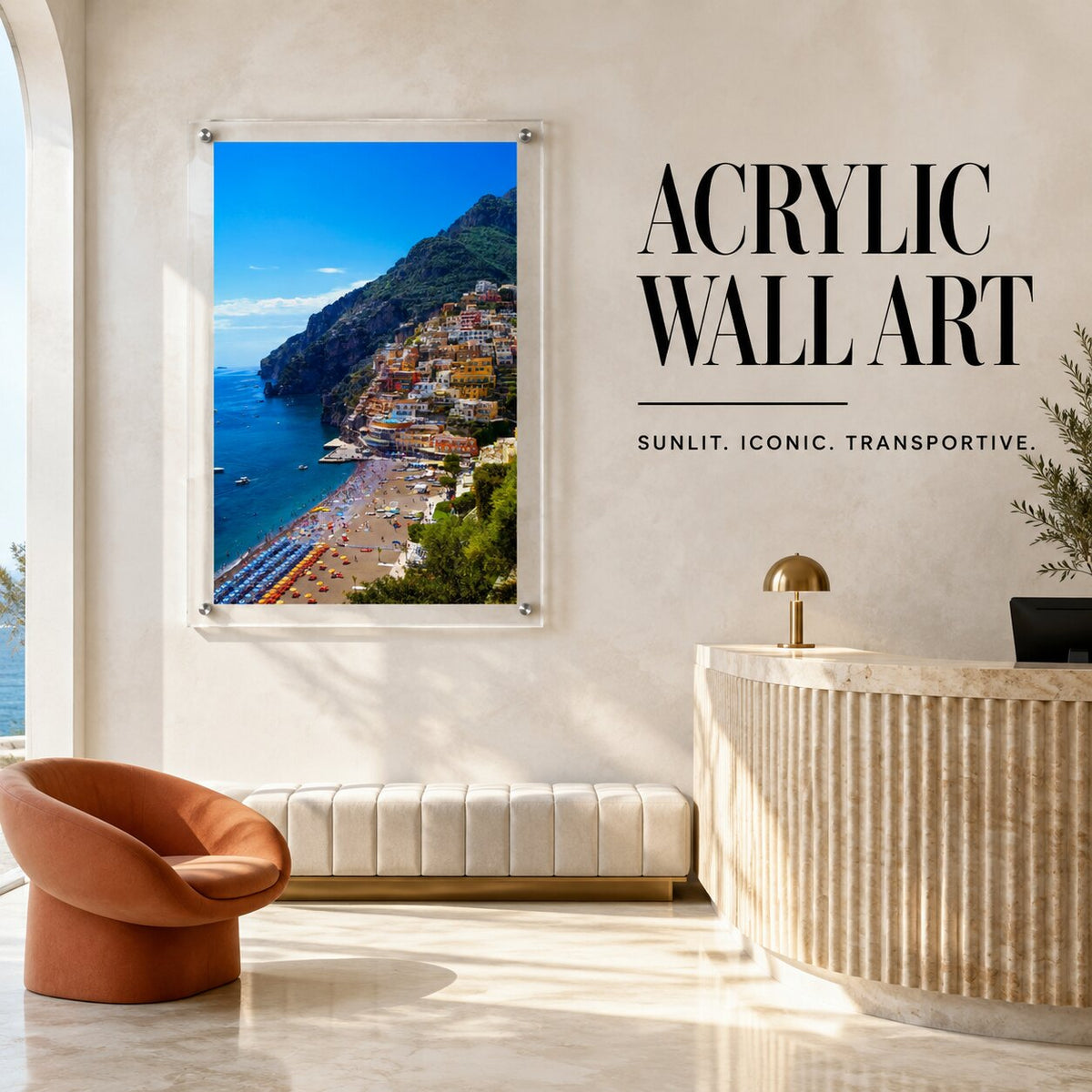 Positively Positano wall art in a bright modern lounge space
