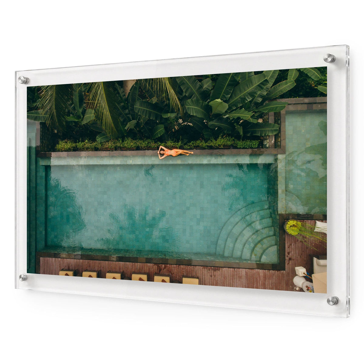 Palm and Circumstance wall art shown in a horizontal acrylic frame with white background