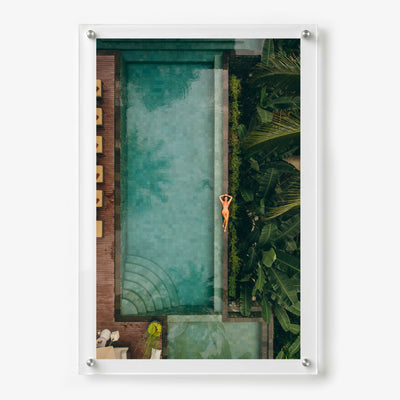 Palm and Circumstance wall art shown in a vertical 24x36 acrylic frame with white background