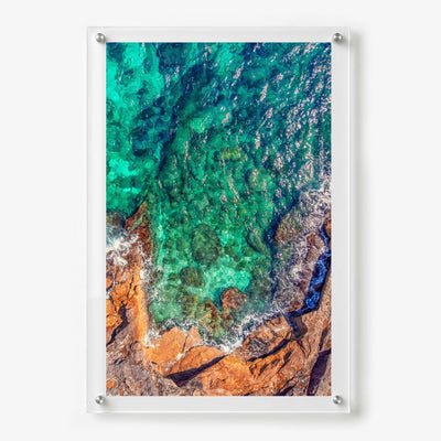 Sea Glass Shore wall art shown in a vertical 24x36 acrylic frame