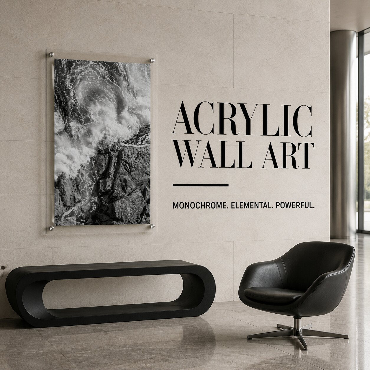 Salt Meets Stone I Black & White Acrylic Wall Art Print