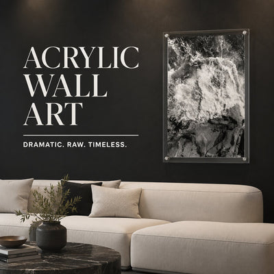 Vertical black and white ocean photography acrylic wall art