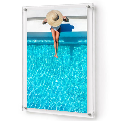 The Temperature Check acrylic wall art of a swimmer diving in blue pool with white background