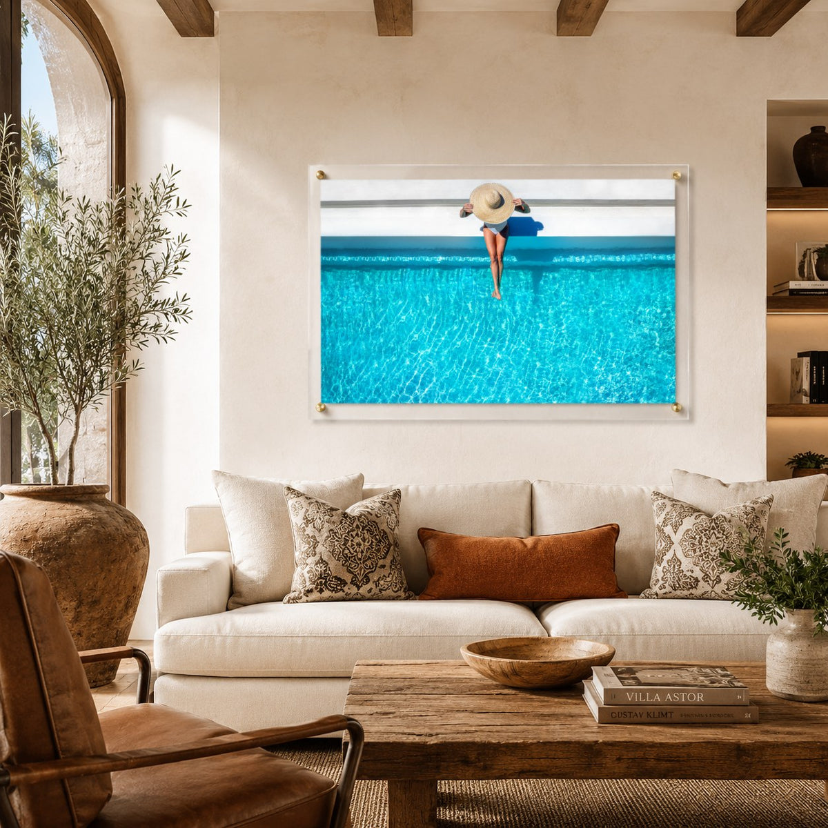 The Temperature Check wall art in a Tuscan living room interior space
