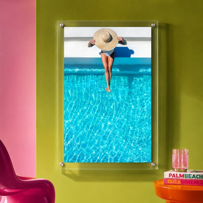 The Temperature Check acrylic wall art on a pink and green accent wall decor
