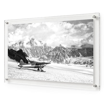 Where Adventure Begins black-and-white acrylic wall art, 36x24-inch size with white background
