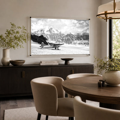 Where Adventure Begins acrylic wall art in a modern living space interior