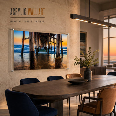Pier Pressure acrylic wall art in a stylish dining room scene