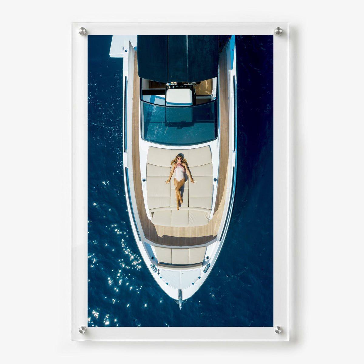 First Class Afloat acrylic wall art in 24x36-inch size, shown framed view