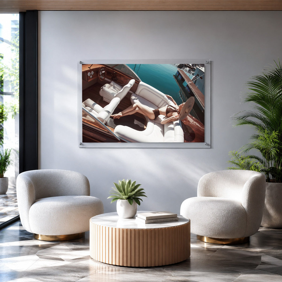 Sea La Vie color acrylic wall art in a classy lounge setting 