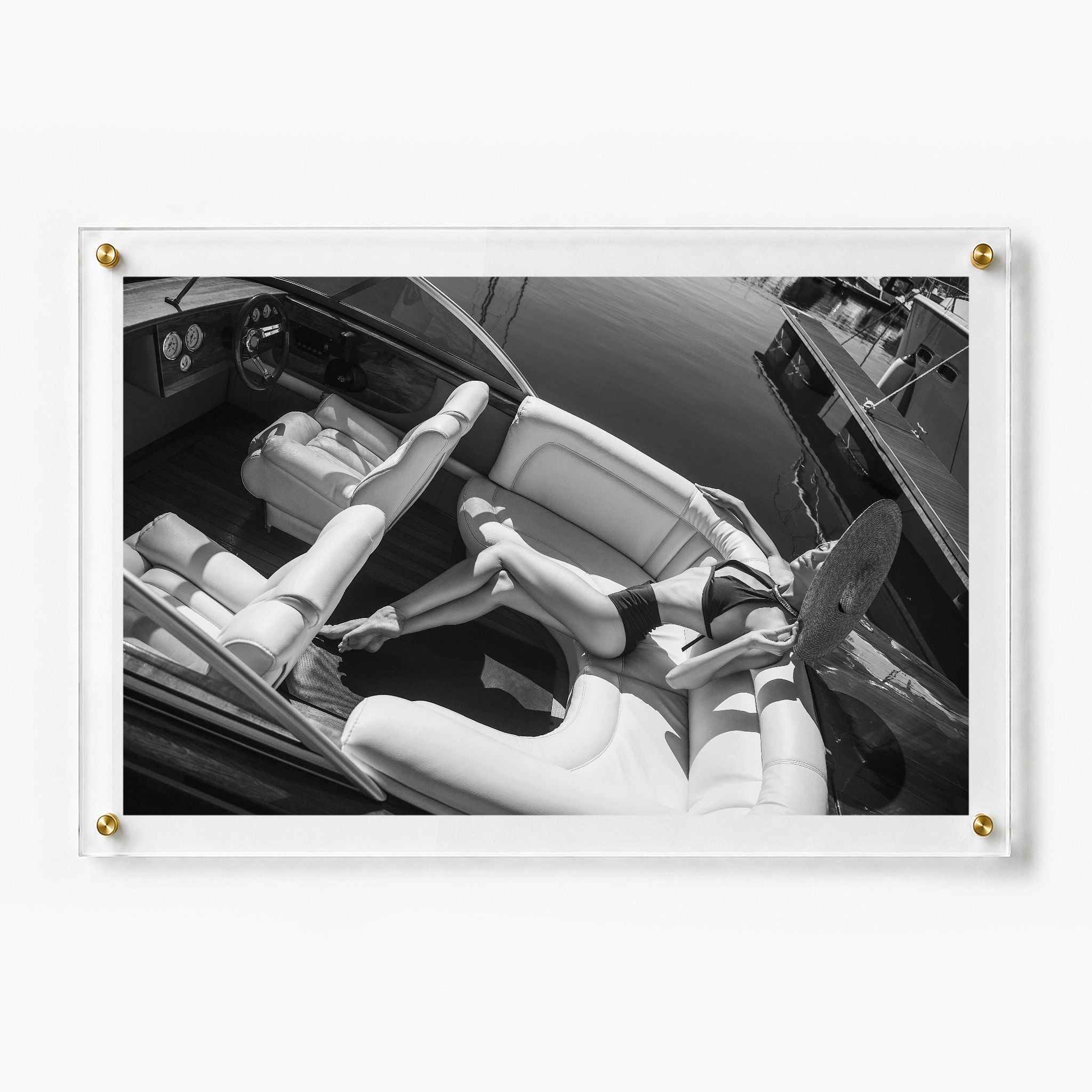Sea La Vie BW 36x24 acrylic wall art displayed flat on a plain white wall