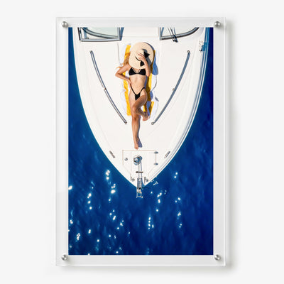 Sun Deck Society 24x36 acrylic wall art mounted flat on a plain white wall