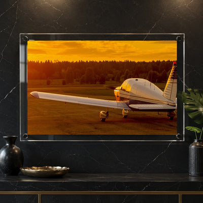Pilot inspired acrylic wall art featuring a Piper plane at sunset