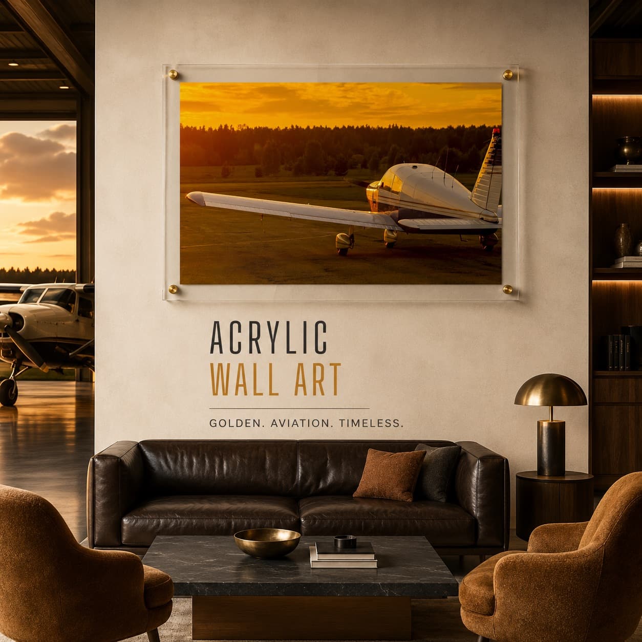 Piper, Cleared for Sunset wall art with airplane on a runway