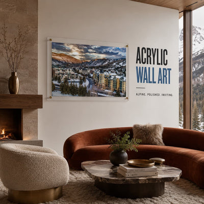 Vail We Meet Again wall art styled in a cozy room with a curved couch