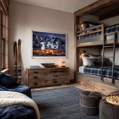 Goodnight Aspen wall art decorating a rustic mountain style bunk room