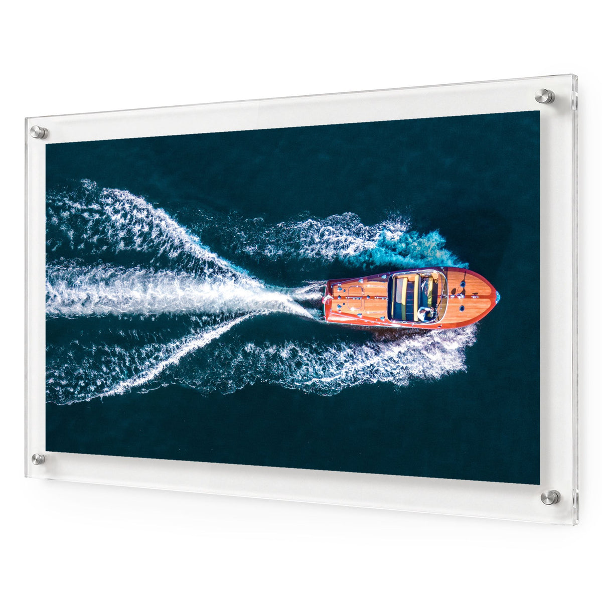 Wake Maker boat wall art with aerial view of ocean waves