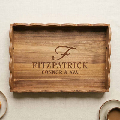 Engraved wood tray personalized with the Fitzpatrick family name