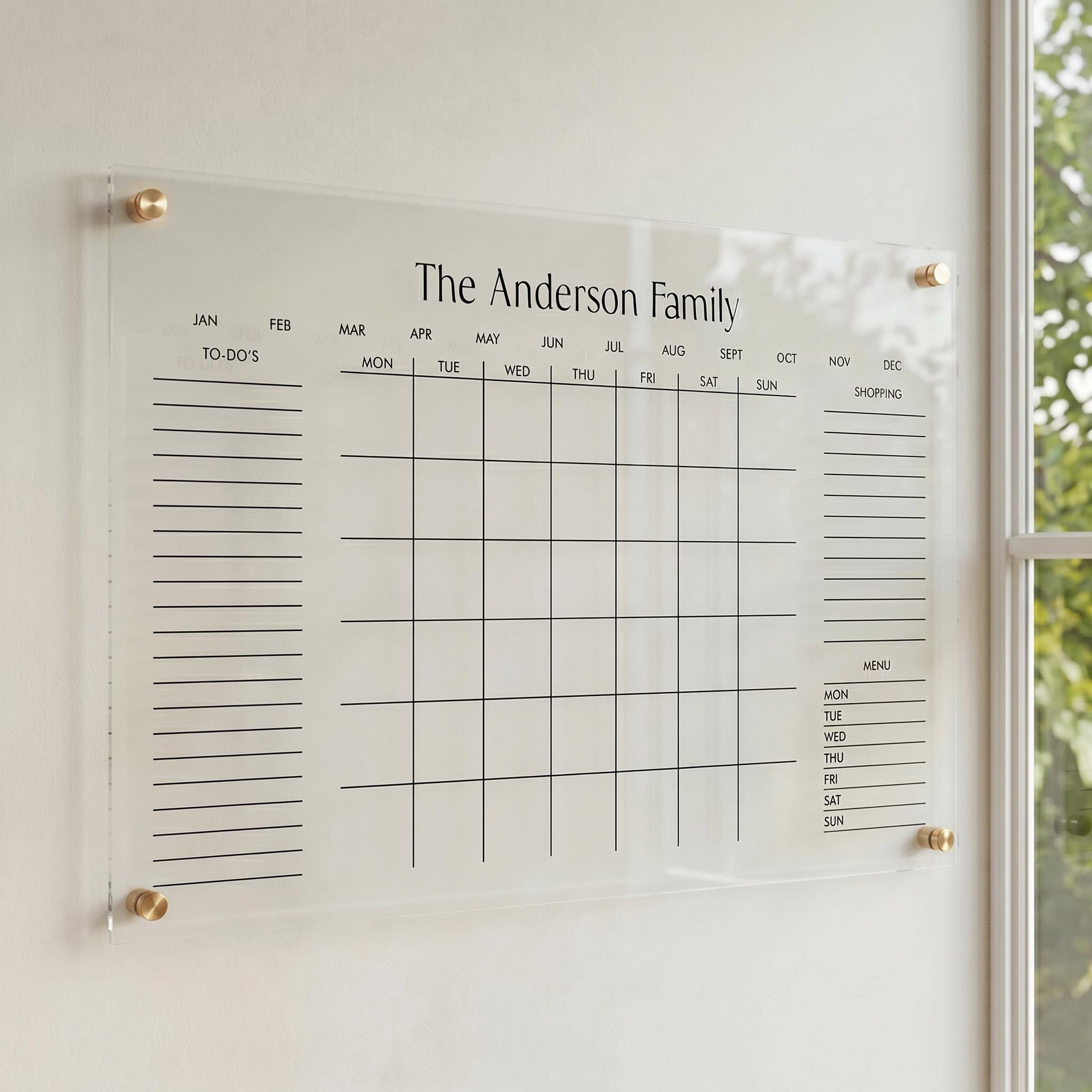 Acrylic wall calendar personalized with “The Anderson Family” 