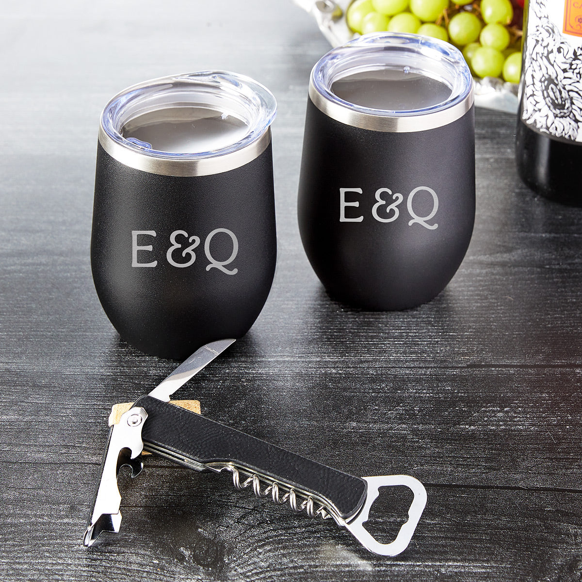 Engraved Stainless Steel Wine Tumblers - Set of 2