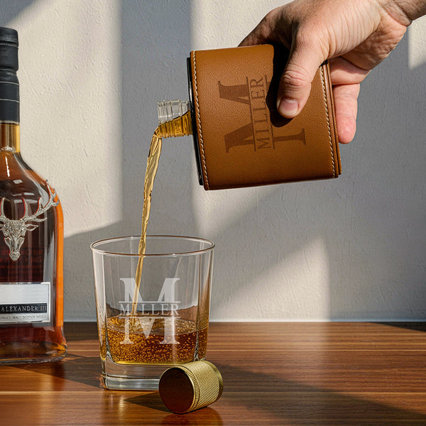 Crawford Leather Whiskey Flask - Rutherford Glasses