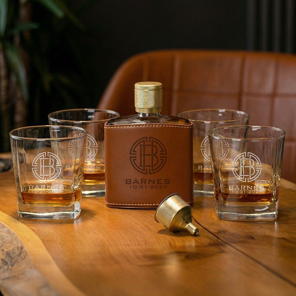 Crawford Leather Whiskey Flask - Rutherford Glasses