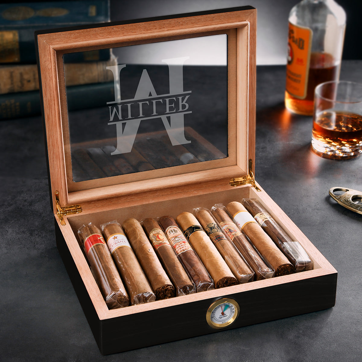 Esperanza Humidor Box with Hygrometer, Ebony Black