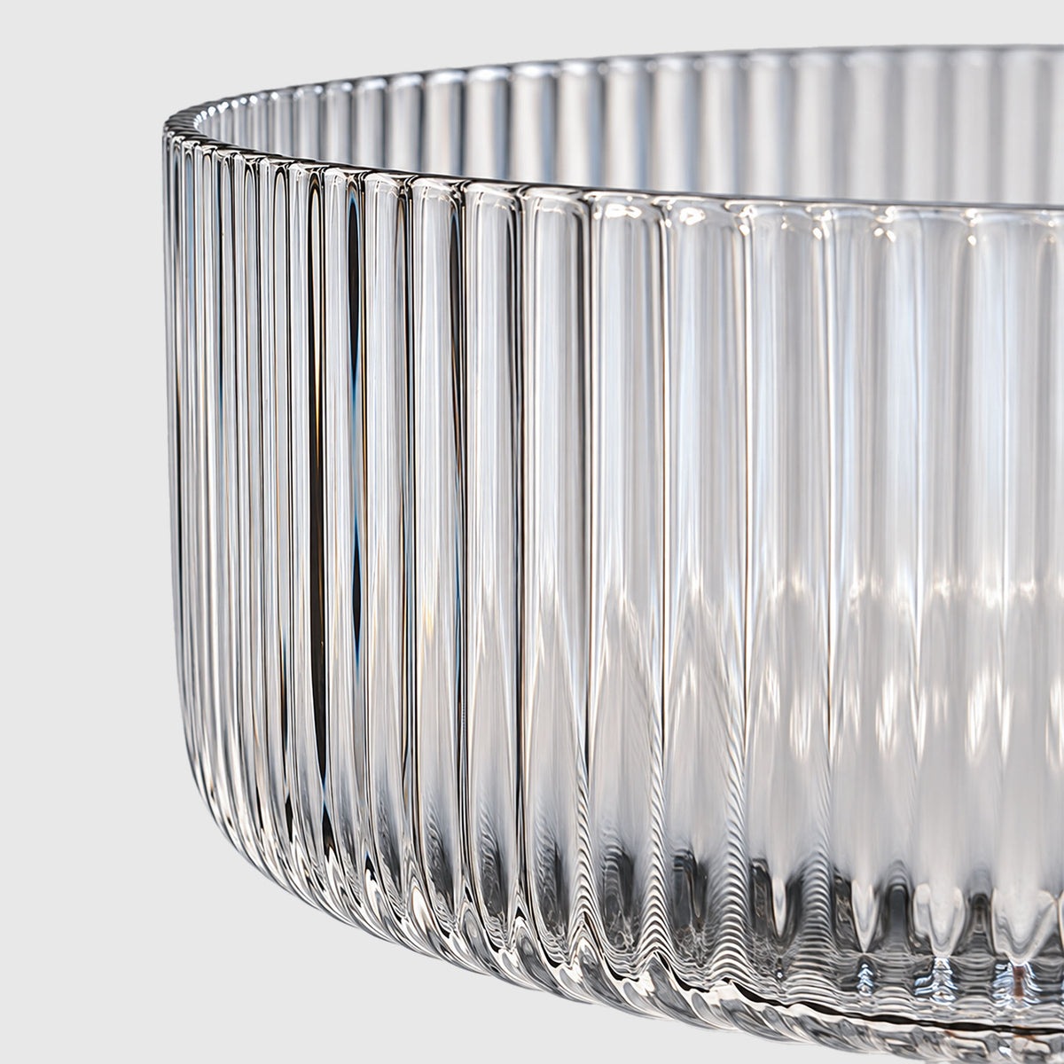 close-up of Fitzroy champagne coupe glass ribbed design