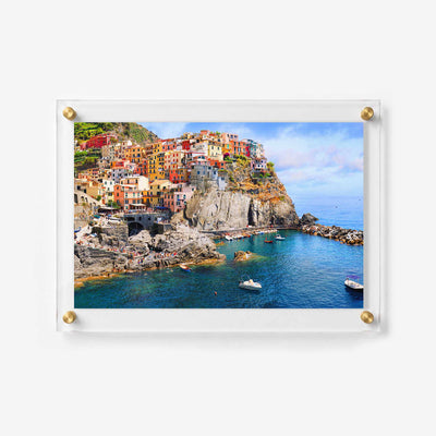 Scenic acrylic wall art of colorful Mediterranean homes 