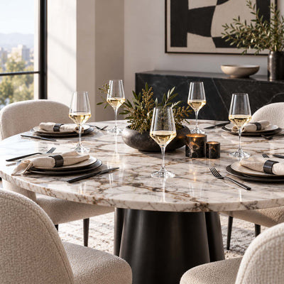 montreux white wine glasses on elegant dining table