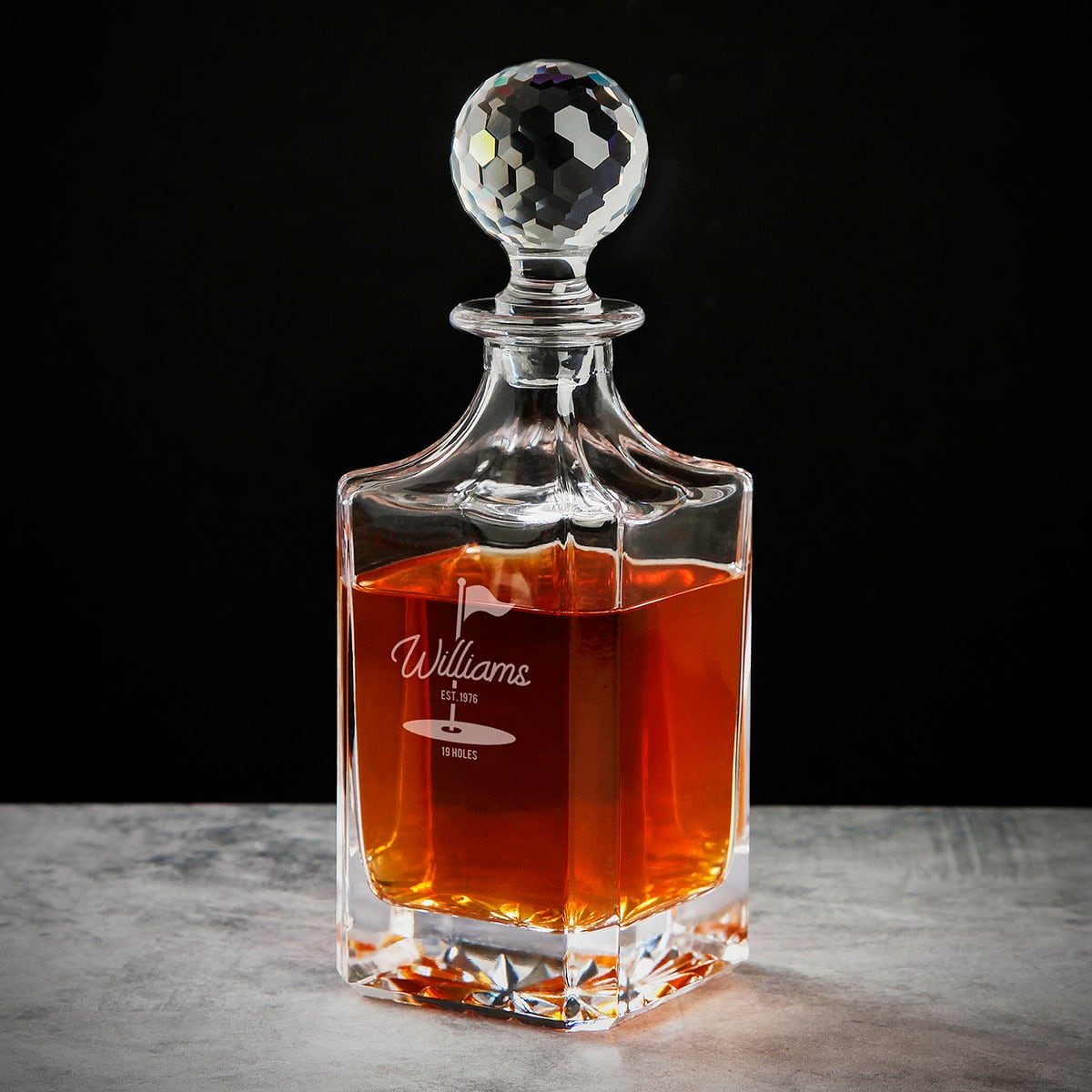 Par Excellence Custom Golf Whiskey Decanter with Faceted Crystal Stopper