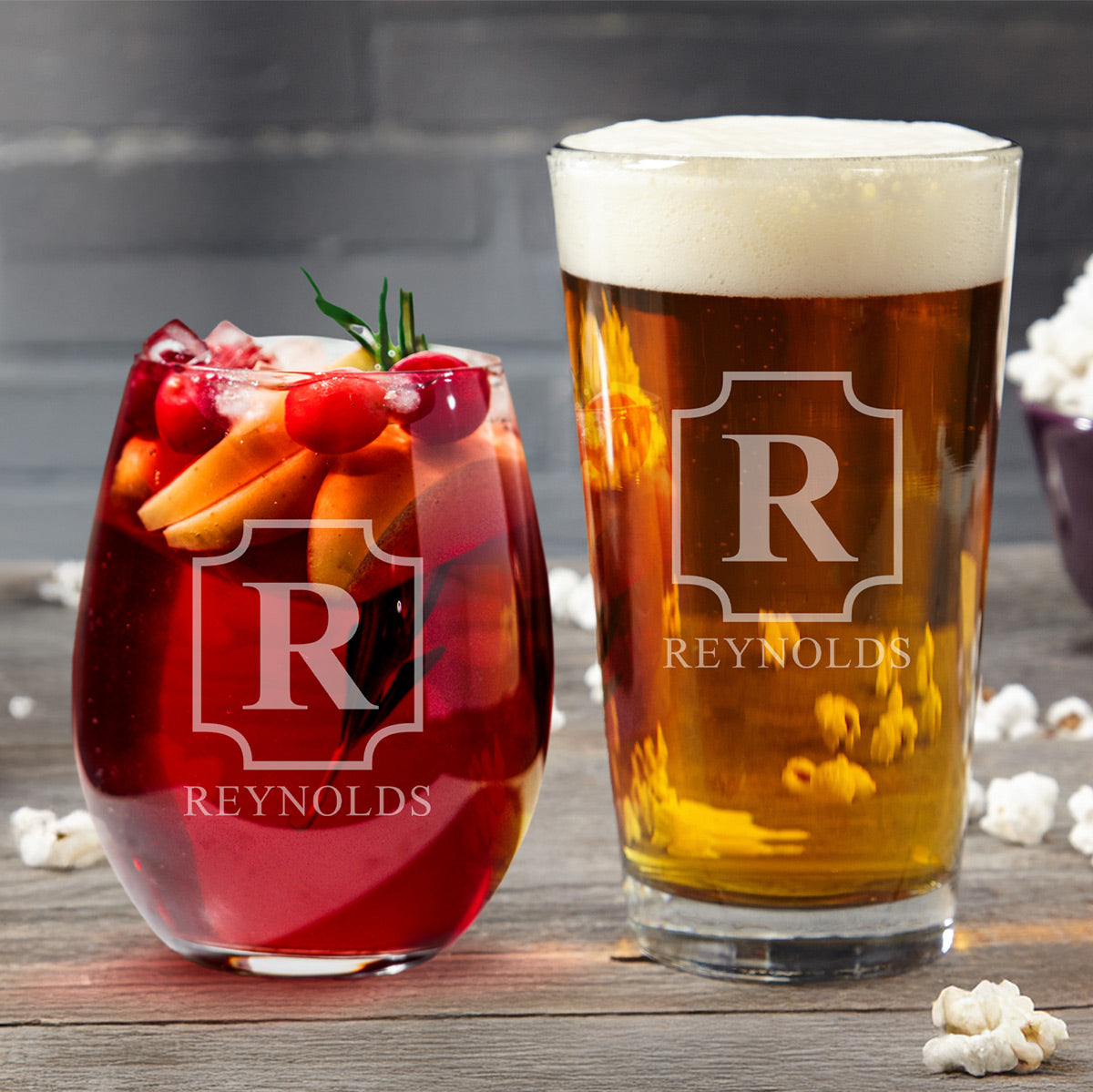 Personalized Wine and Pint Glass Set Gifts for Couples
