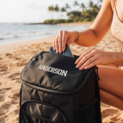 Personalized backpack cooler with a hidden zipper pocket 