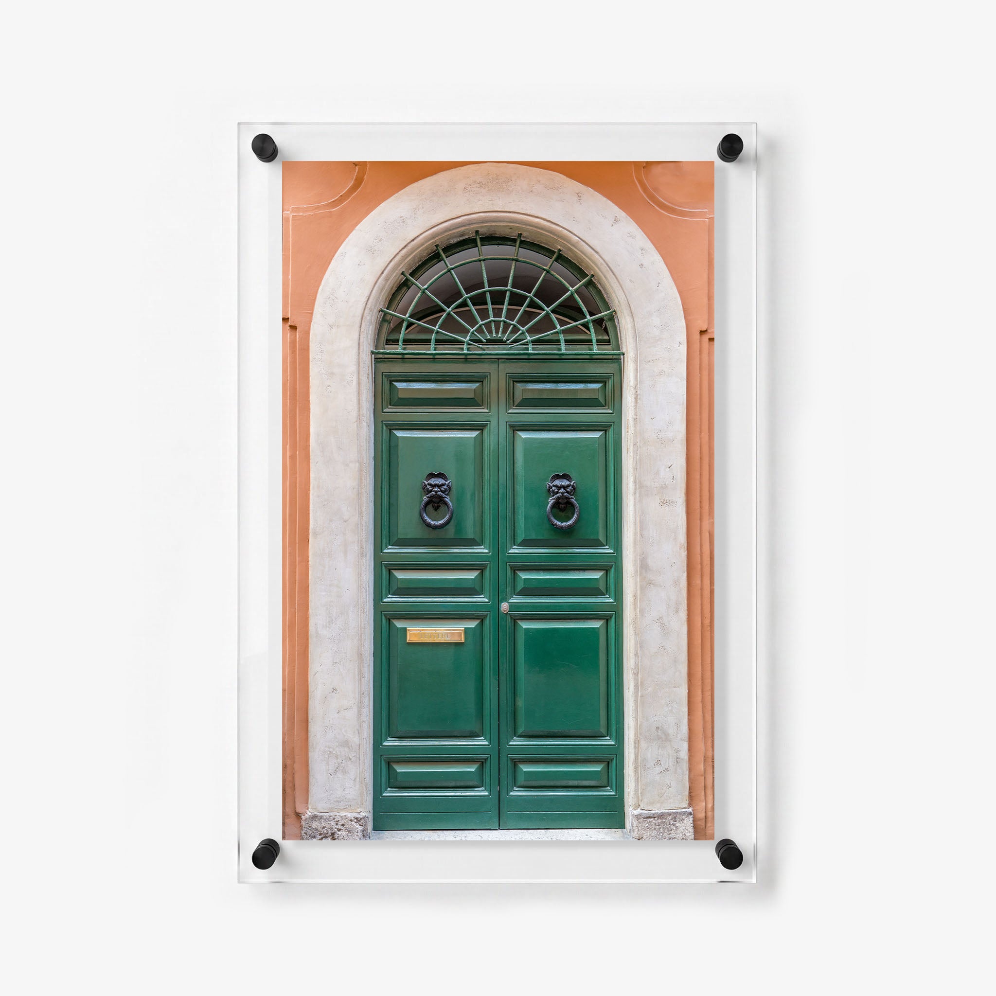 Vertical acrylic print of a traditional European door 