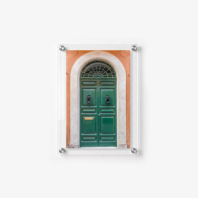 Colorful travel wall art featuring an ornate green doorway